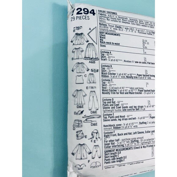 Simplicity 7294 CHILD Pirate Gypsy Hunchback Jester Costume Pattern UNCUT - Picture 4 of 7